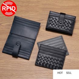 Leather Card Bag Men Woven Ultra-Thin Luxury Credit Holder Women Multiple Slots Anti-Theft Top