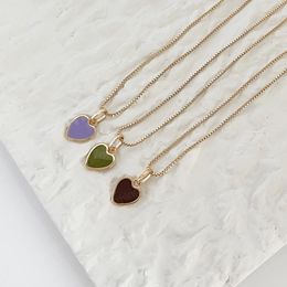 Vintage Colorful Heart Pendant Necklace Korea Fashion Necklaces Cute Drop Oil Chain Necklace for Women Jewelry