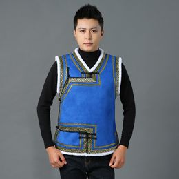 Winter men's Vests ethnic clothing Sleeveless coat retro Cheongsam Waistcoats Mongolia style Tang Suit outwear v-neck male costume