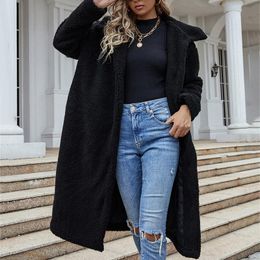 Women's Wool & Blends Faux Fur Long Coat Women Winter Thick Warm Loose Lapel Overcoat S-3XL Black Luxury Casaco Feminino 2022