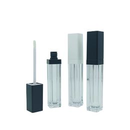 Square Lip Gloss Tube Clear Plastic Bottle Black White Cover Empty Cosmetic Refillable Packaging Container 7ml