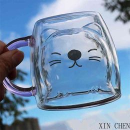 Cute pattern Creative Bear Double-layer Coffee Mug Double Glass Cup Carton Animal Milk Glass Lady Cute Gift Christmas gift 210409