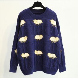 Autumn Cartoon Sheep Print Women's Sweater 2021 Loose O Neck Knitted Women Pullover Sweaters Winter Fashion Jumper