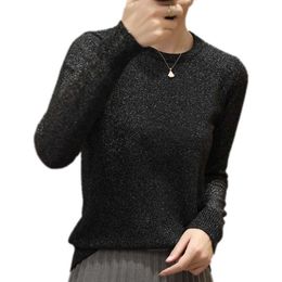 Fall winter new solid color o-neck base sweater women loose pullover long-sleeved bright silk sweater X0721