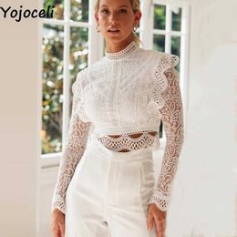 Yojoceli Sexy white lace ruffle blouse women Autumn short elegant casual party female Winter basic cool top blusas 210609