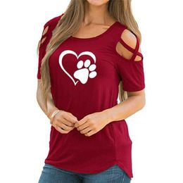 2020 5XL Harajuku lovely heart Tshirt Women Causal T-shirt Cotton Bear paw Tees Woman off shoulder tops Clothes Drop Shipping X0628