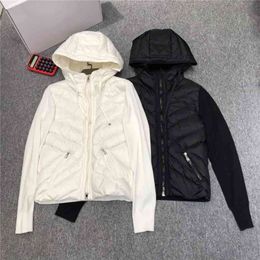 Women Fashion Hooded Down Jackets Knitted Sweater and 90% White Duck Patchwork Spring Coats Casual Outerwear 210923