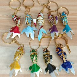 Handcrafted Fancy Enamel Cute Fish keychain Wedding Party Favors Vivid Swing Cloisonne Goldfish keyring with box Wholesale Thank you gifts for guests 100pcs/lot