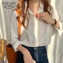 Fashion Casual Cardigan White Blouse Long Sleeve Shirts Blouses Turn-down Collar Office Women Tops Blusas 11363 210415