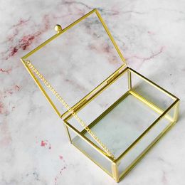 Open Lid Jewellery Ring Box Glass Jewellery Box Rectangular Transparent Small Jewellery Storage Box With Golden Rim And Lid 210626