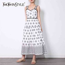 Embroidered Summer Dress For Women Square Collar Sleeveless High Waist Print Sling Dresses Female Fashion Style 210520