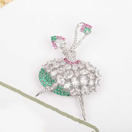 New Style Top Quality Luxury Brand Pure 925 Sterling Silver Jewellery Lovely Ballet Girl Lucky Design Gemstone Fine Quality Brooch Hot Design