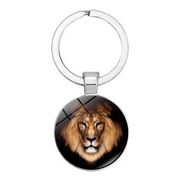 Personality Domineering Jungle Golden Lion King Fashion Keychain Keyring Jewellery Pendant Convex Glass Keychain