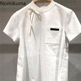 Nomikuma Graphic T Shirts Spring Sumemr Short Sleeve Tee Tops Bowknot Causal O-neck Women Tshirt Mujer Camisetas 6G113 210427