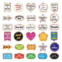 30PCS Students' Motivational Stickers Back To School Waterproof Student Graffiti Inspirational English Phrase Sticker Children Notebookl Words Decals