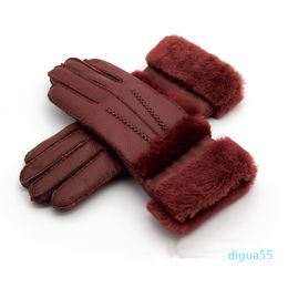 fashion Women High Quality Leather Gloves Women Wool Gloves