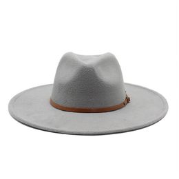 2021 Quality Big edge wool Fedora Hat Women Men Imitation Wool Felt Hats with Metal Chain Decor Panama Fedoras Chapeau Sombrero