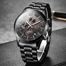 LIGE Watch Men Top Brand Luxury Chronograph Sport Watch Quartz Clock Stainless Steel Waterproof Men Watches Relogio Masculino 210527