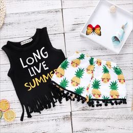 Kids Designer Clothes Girls Letter Printed Tops Pineapple Shorts 2PCS Set Tassel Baby Boy Outfits Sleeveless Children Clothes Set DHW3841