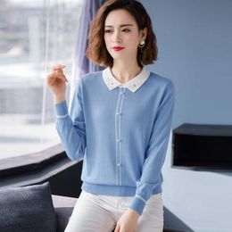 basic V-neck chic Office Sweater Pullover Women winter autumn Female beading sweater loose long sleeve casual sweater 210604