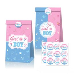 Crafts Girls or Boys Baby shower Party Decoration Cute Cartoon Print Candy Gift Paper Bags Set with sSticker Kraft Flodable
