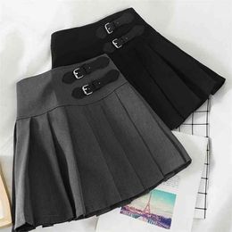 HELIAR Women JK Skirts Preppy Pleated Mini Grey A-line Wide Leg Harajuku Spring For 210629
