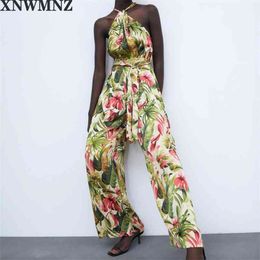 Summer Beach Style Halter Jumpsuits Women Fashion Loose Printed Jumpsuit Elegant Long Female Ladies 210520