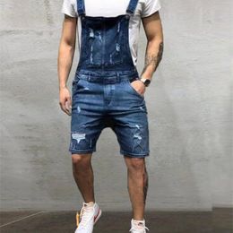 Man Real Camisole Cowboy Cloth Even Denim Pants Tearing Shorts Jeans Male Slim Fit Strap Jumpsuit X0621