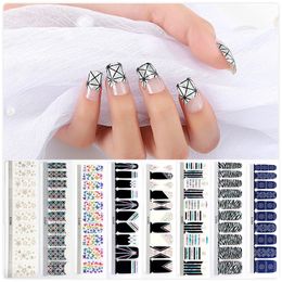 Fashion 20 Tips Nail Stickers Sheet Detachable Waterproof 3D False Nail Sticker Decals for Women Girls