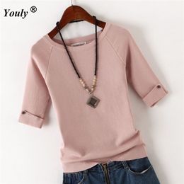 Pullover Sweater Ice Cotton knit Tops women Autumn Casual Tees Shirt ladies Round Neck slim winter Bottoming tops Plus Size 210917