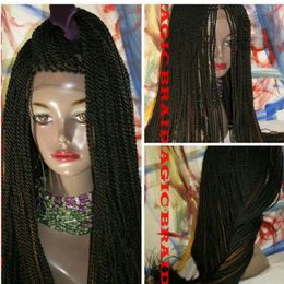 Handmade Long Senegalese 2x Twist Lace Wig Synthetic Fully Hand Braided Medium Twist For Women natural hairlinefactory direct