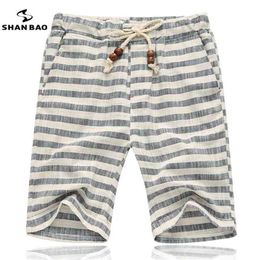 SHAN BAO brands men summer shorts fashion style and comfortable breathable Cotton stripe leisure men's beach 210806