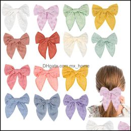 Hair Aessories Baby, Kids & Maternity Embroider Lace Large Bow Clips Sweet Solid Hairpins Nylon Bands For Children Hairclips Toddler Barrett