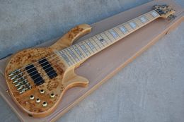 ASH body 6 strings Electric Bass Guitar with Maple Fretboard,Gold Hardware,Burl veneer,Active pickups,Provide customized services