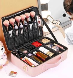 LHLYSGS PU Waterproof Cosmetic Case Suitcases Multi-storey Large Professional Makeup Bag Women Beauty Organiser Cosmetic Bag 220310