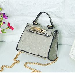 Designer kids printed handbag INS girls metal chain one-shoulder princess bag children letter messenger bag A3865