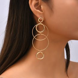 Simple Fashion Ladies Round Circle Geometric Drop Earrings For Women Gold Color Metal Long Dangle Earring Party Jewelry Gifts