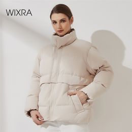 Wixra Womens Puffer Jacket Fashion Loose Patchwork Parka Solid Warm Outwear Ladies Streetwear Winter Coat Female Clothes 211008