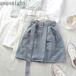 Gaganight Fashion Women Summer Jeans Mini Short Skirt Pockets High Waist Korean Chic Female Skirts Solid Caual Plus Size Fladas 210629