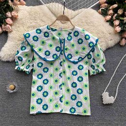 Summer Fashion Temperament Blouse Women's Age Reduction Blusa Colour Matching Printing Sweet Shirt GL013 210506