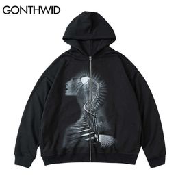 GONTHWID Hooded Jackets Streetwear Hip Hop Stairs Print Full Zipper Sweatshirts Coats Men Harajuku Casual Punk Rock Gothic Tops 211009
