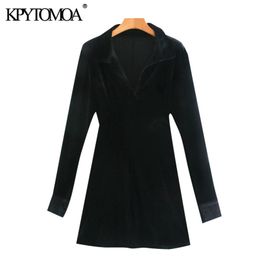 Women Fashion Black Velvet Fitted Mini Shirt Dress Vintage V Neck Long Sleeve Female Dresses Vestidos Mujer 210416