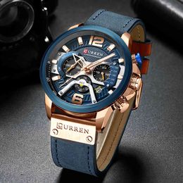 Men Watches Top Luxury Brand CURREN Casual Sport Watch Mens Leather Quartz Wristwatch Chronograph Date Clock Relogio Masculino 210517