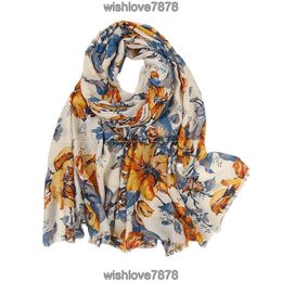 2021 New Fashion Cotton Printed Scarf Women Floral Tassel Shawls and Wraps Linen Scarves Summer Hijab Pashminas Foulard Female