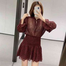 Transparent Long Sleeve Zebra Print Dress Women Winter Ruched Short Ladis Purple Dress Casual Button A-line Dress 210415