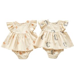 Summer born Set Fashion Twin Suit Cartoon Fox Pure Cotton 0-3 Yrs Baby Girl Clothes 2-piece 210417