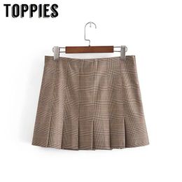 Toppies New Women Plaid MINI Skirts Draped Preppy Style Skirt Jupe 210412