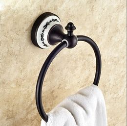 New Arrivals Brass Wall-Mounted Bathroom Towel Holder Antique Towel Rings Towel Racks Bathroom Accessories , Black oil rubbed