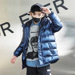 Winter Jacket for Boys Children Warm Outerwear Teen Girl Thicken Down Padded Coat Kids Strap Backpack Hooded Cool Snowsuit 211222