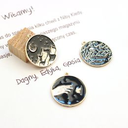 10pcs/pack Black Style Moon Mountain Tree Metal Charms Earring DIY Fashion Jewelry Accessories